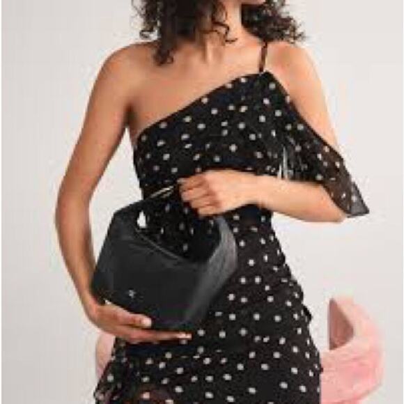 Zara Black Polka Dot One-Shoulder Dress - Size M - Picture 6 of 6